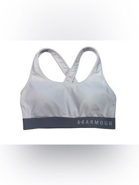 Under Armour Paded White Sports Bra with Gray Logo Band